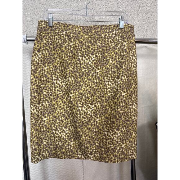 BN #34 NWT Ann Taylor LOFT Yellow Brown Animal Print Pencil Skirt Size 10 - Picture 1 of 6